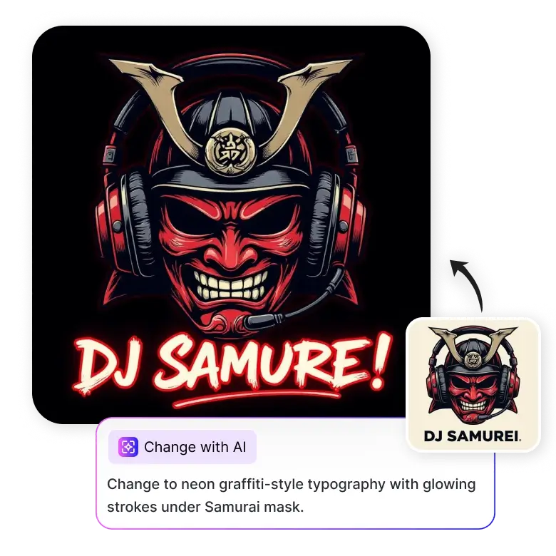 editable dj logo made by ai allowing changes in colors fonts and layout easily.