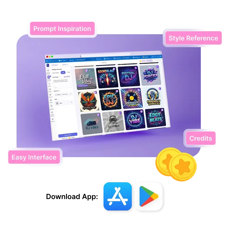 user interface of dj logo generator showing ai tools to create and customize logos quickly.