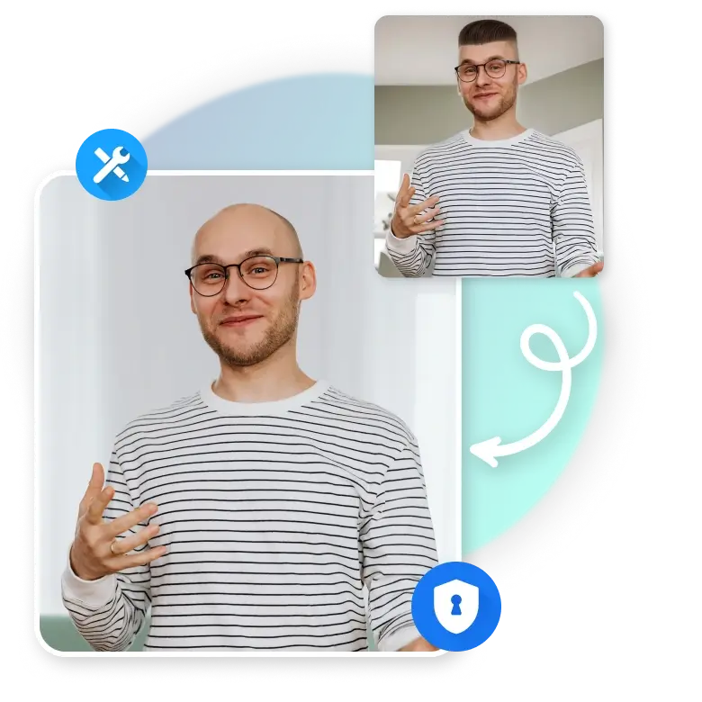 funny bald filter transformation showing before and after hairstyle changes for entertainment.