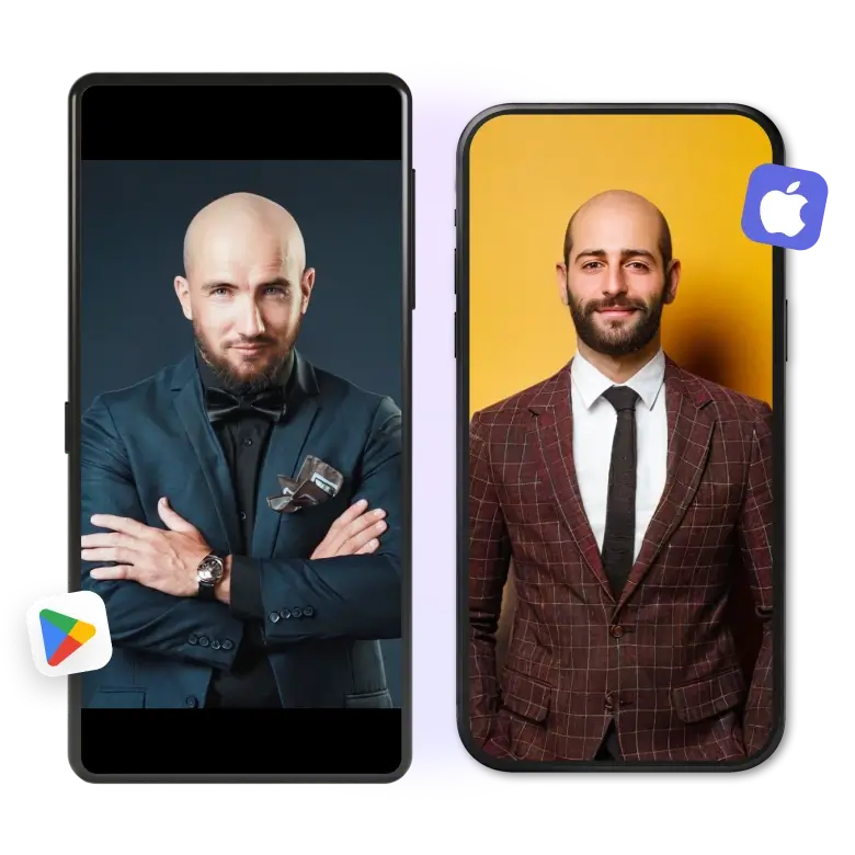 Bald filter displayed on iOS and Android devices