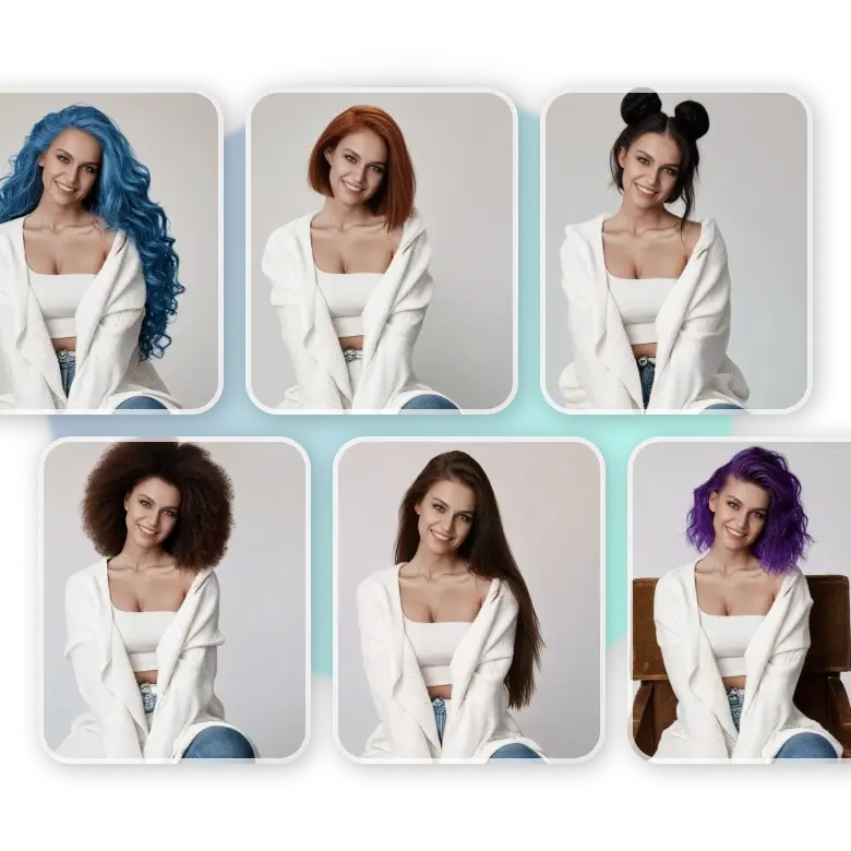 bald filter and other hairstyle options applied using ai for fun and creative social media edits.