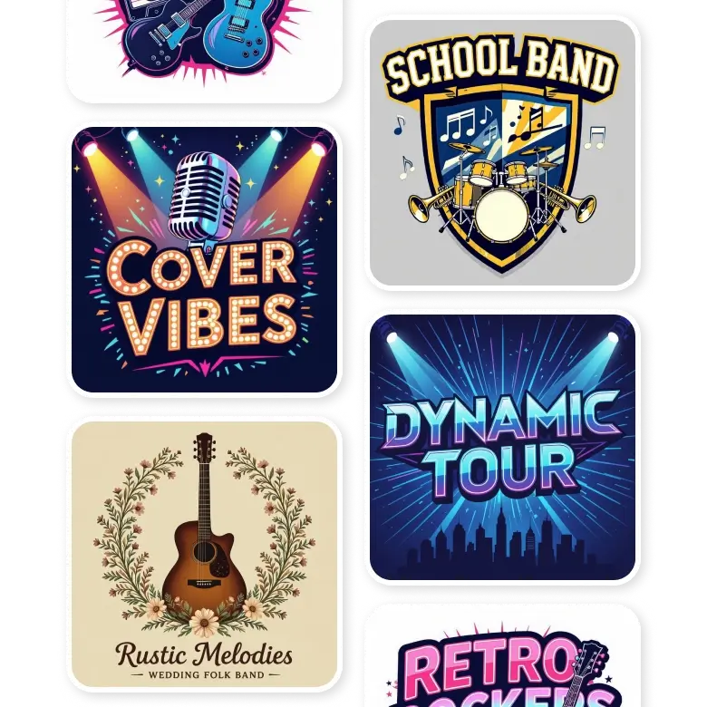 band logo ideas generated by ai showcasing creative and unique designs for various music genres.