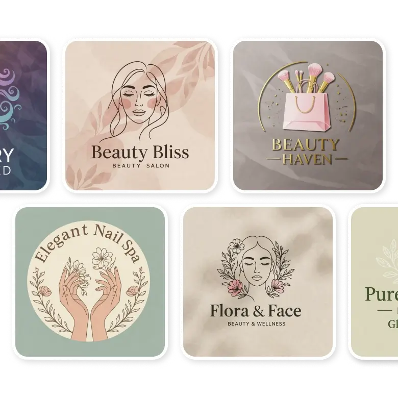 beauty logo ideas generated by ai showcasing elegant and modern designs for various beauty businesses.