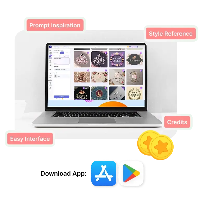 key features of the beauty logo generator highlighting intuitive tools to create and customize logos for beauty salons, products, and more.