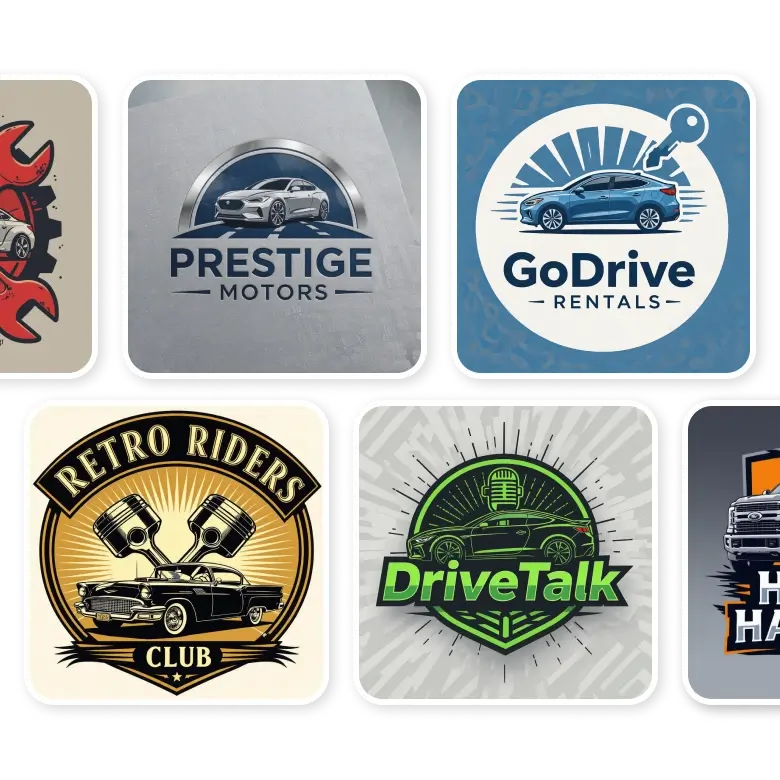 ai generated car logo ideas showing unique designs for business clubs and car brands.