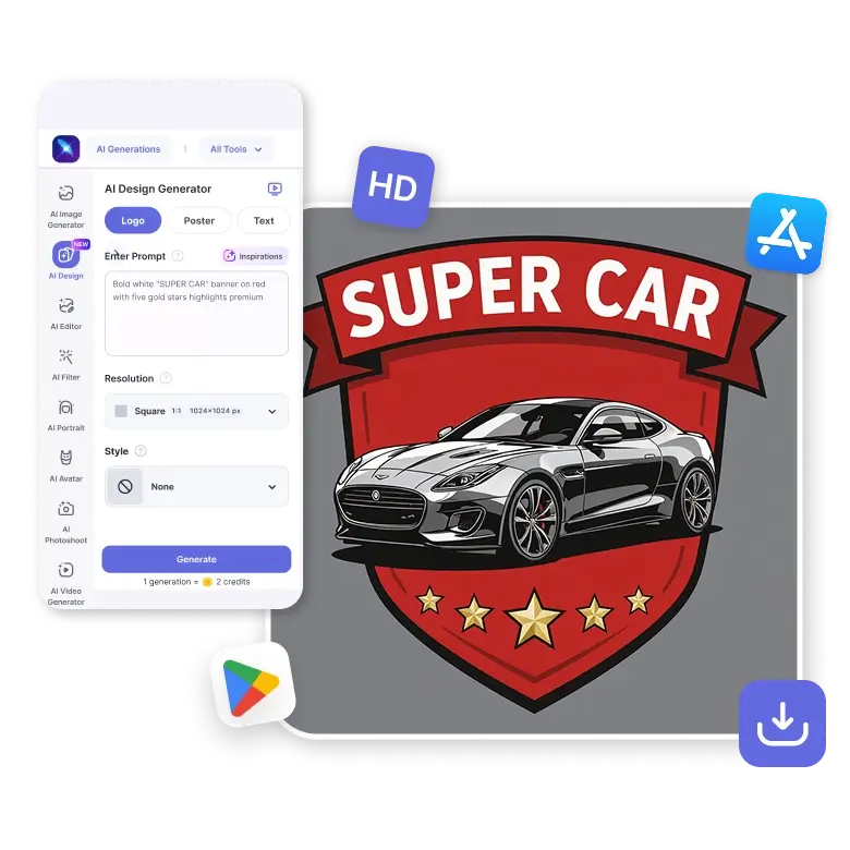 user interface of car logo generator showing ai tools to create and customize logos quickly.
