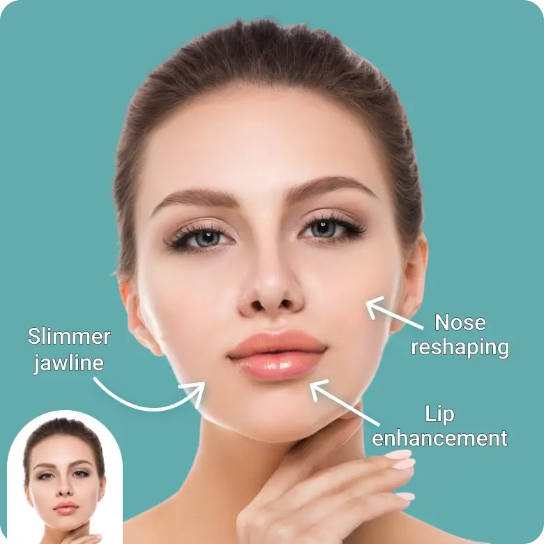 natural looking face reshaping using ai to enhance features while keeping a realistic appearance.