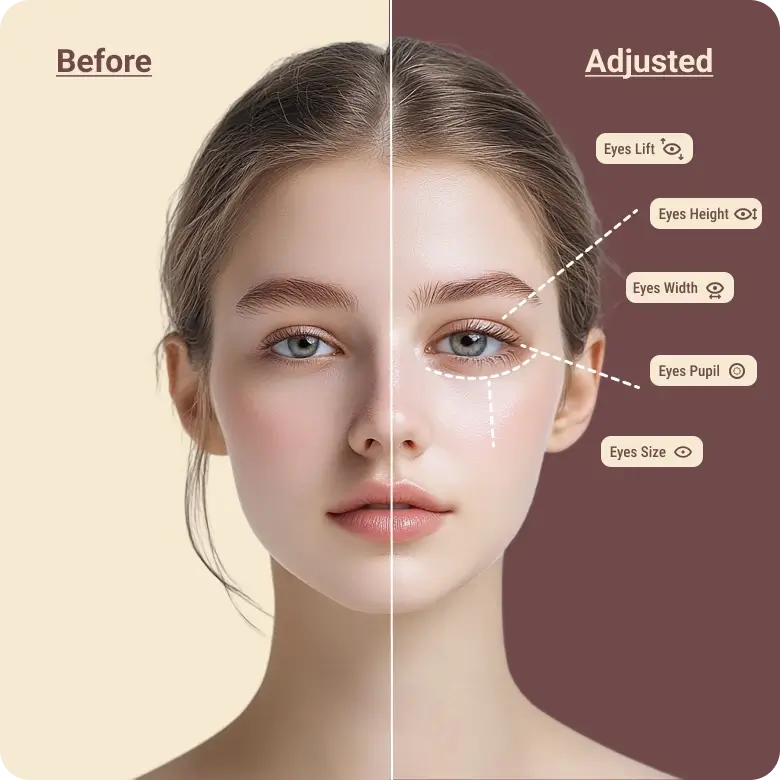 redefine eyes using ai face editing to adjust size, shape, and symmetry naturally.