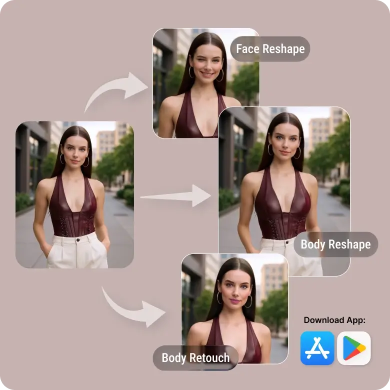 other reshaping tools integrated in ai apps for comprehensive facial editing and enhancements.