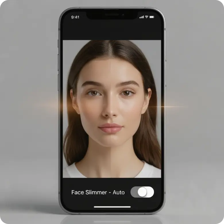 natural face slimming achieved with manual editing for realistic and balanced results.