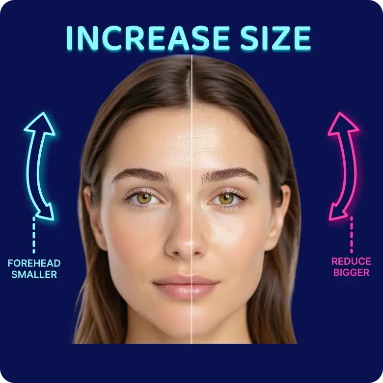 high-resolution image with forehead adjusted for symmetry and overall facial balance.