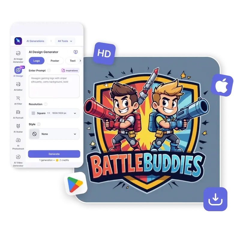 AI tool that generates gaming logos quickly and effectively, perfect for esports and personal branding.