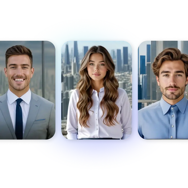 one photo turned into multiple realistic ai headshots offering diverse styles and backgrounds for different professional needs.