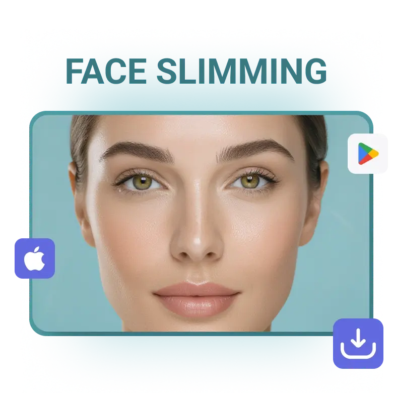 face slimming features applied along with jawline editing for overall facial enhancement.