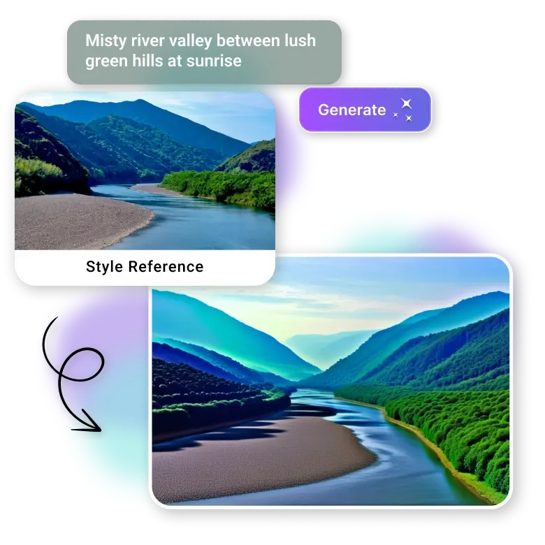 style reference image to guide the ai in creating landscapes that match a specific artistic or visual style.
