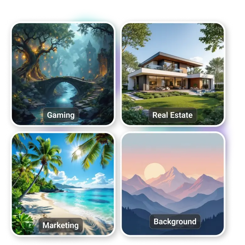 landscape images use cases including backyard designs, scenic artwork, virtual tours, and more with ai-generated visuals.