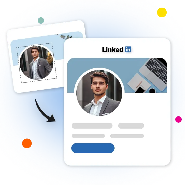 ai-generated linkedin profile picture transforming any photo into a professional headshot for a polished and impressive online presence.
