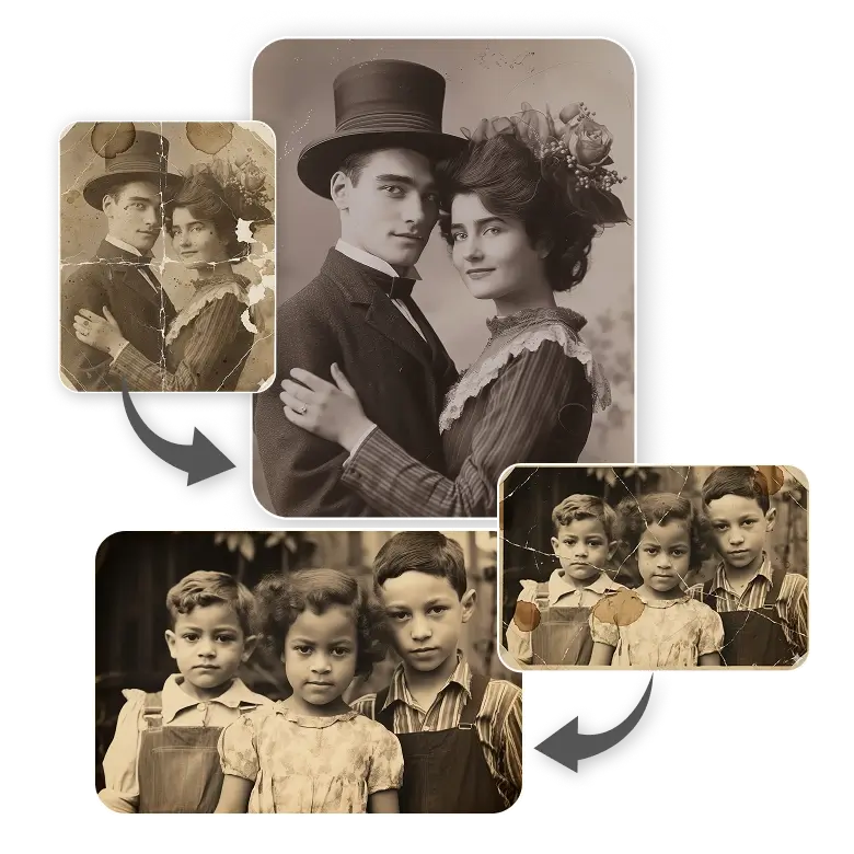 use cases include restoring family portraits, vintage photos, historical archives, and old memories.