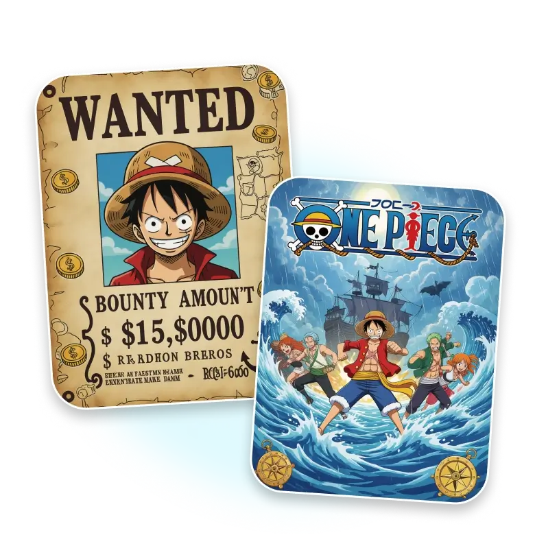 design free one piece posters with ai for personal use or social media sharing.