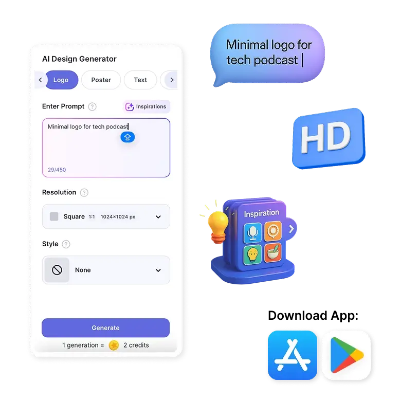 text-to-podcast logo generated by AI for unique, customizable designs.