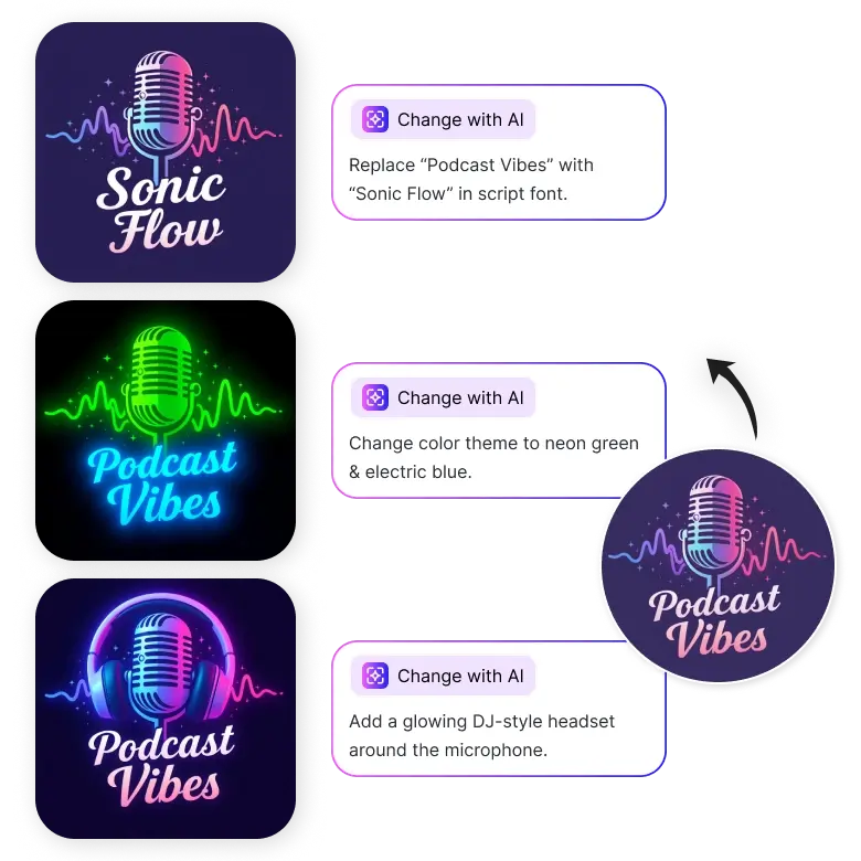 editable AI podcast logo for easy adjustments and branding on different platforms.