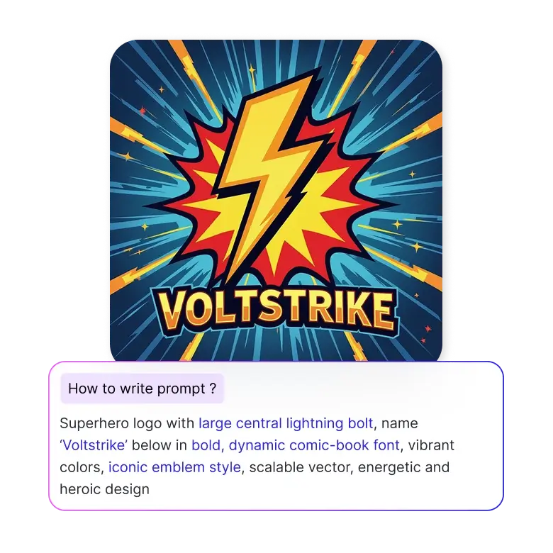 text turned into a superhero logo using ai generator with cool colors and bold design.