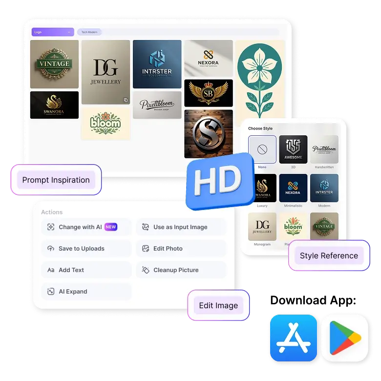 user interface of superhero logo generator showing ai tools to create and customize logos quickly.