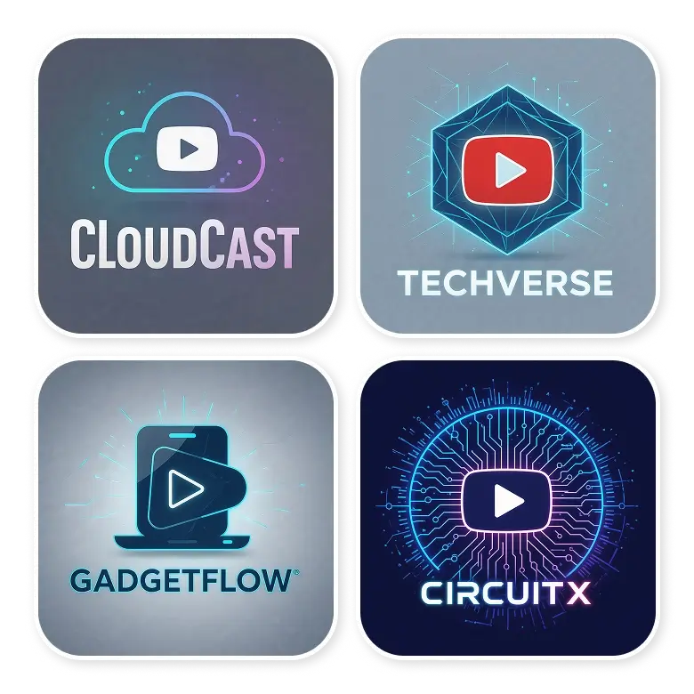 youtube logo for tech channel made by ai with modern gadgets and sleek look.