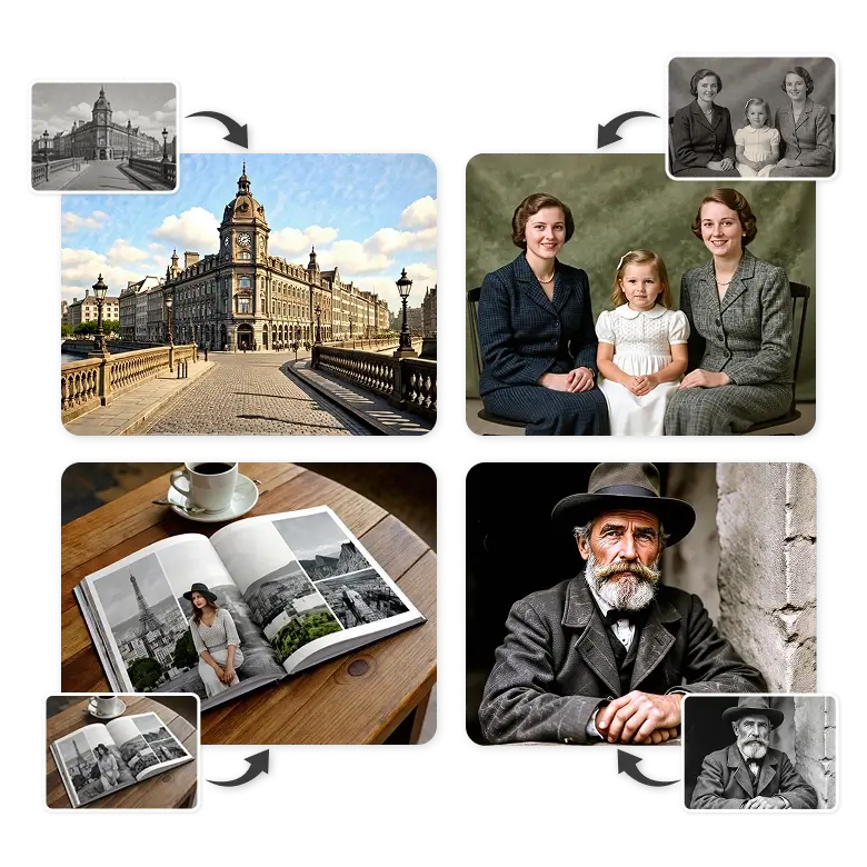 use cases include restoring old photos, enhancing vintage art, and creating realistic color visuals.