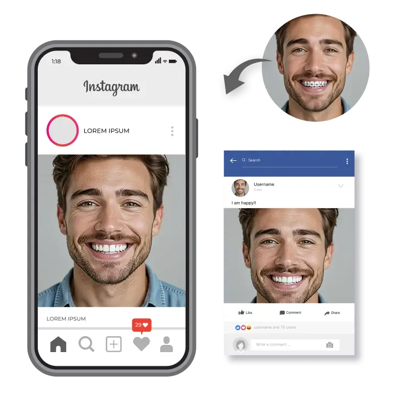 braces free picture generated for any occasion with natural and realistic smile appearance.