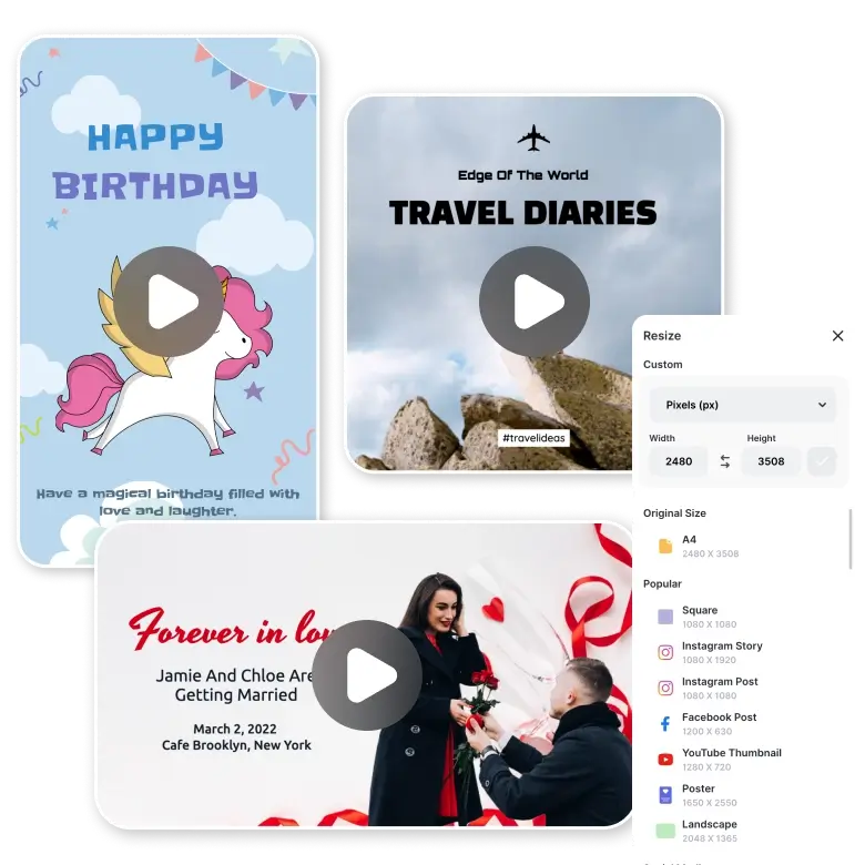 preset templates available for instagram videos to quickly adjust aspect ratio and size.
