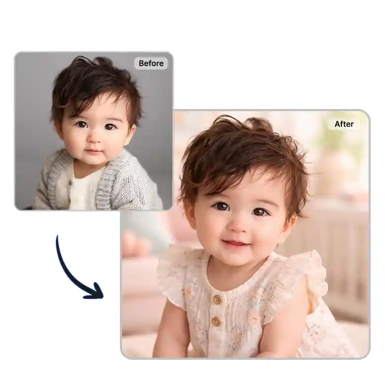 fine tune the final image using baby face generator for a polished and realistic baby face.