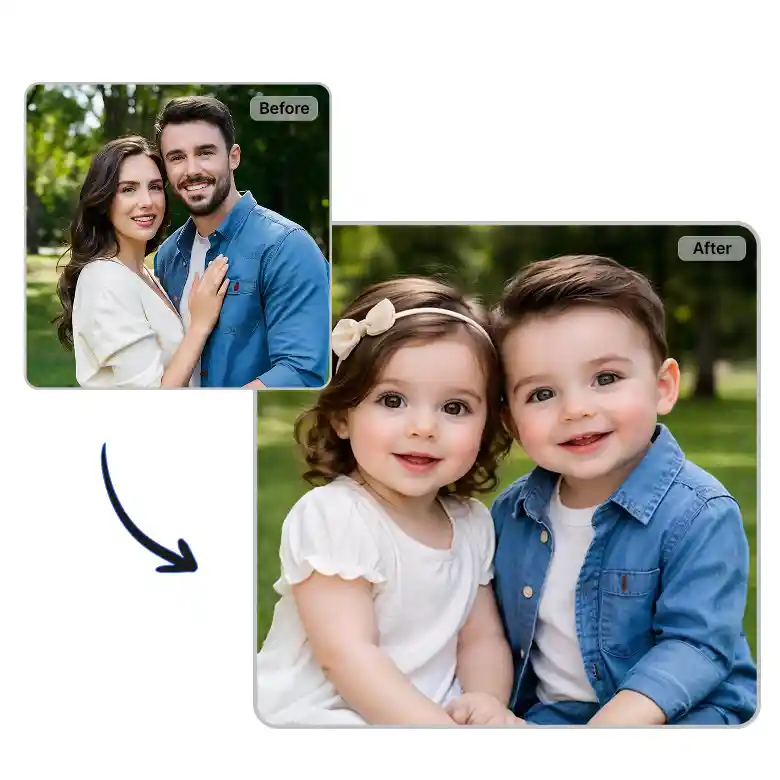 couple photo transformed using baby face effects to convert both adults into baby versions.