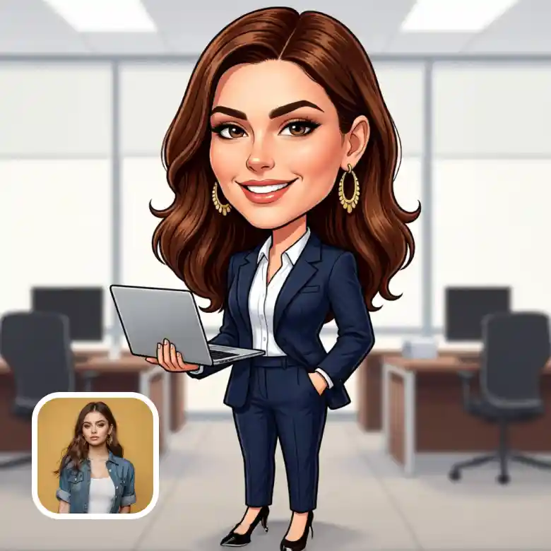 girl photo transformed into a professional corporate caricature.