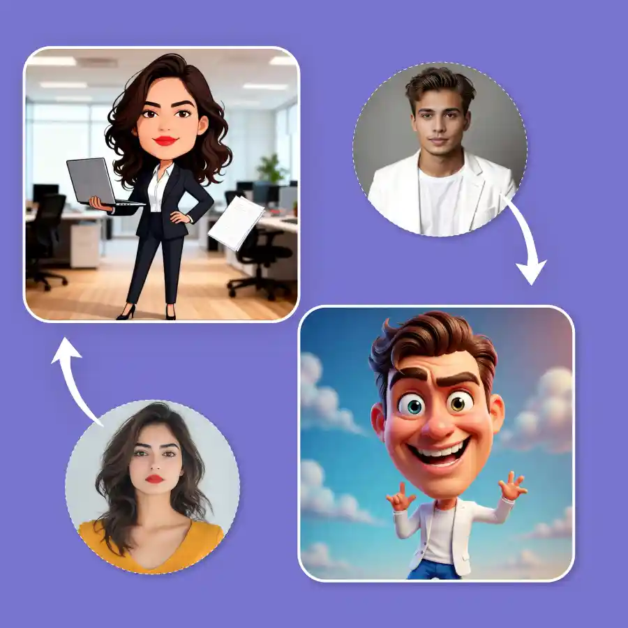 banner image showing man and woman photo turned into caricature style.