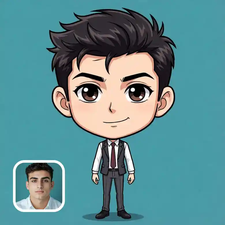 boy image changed into anime outfit caricature style.