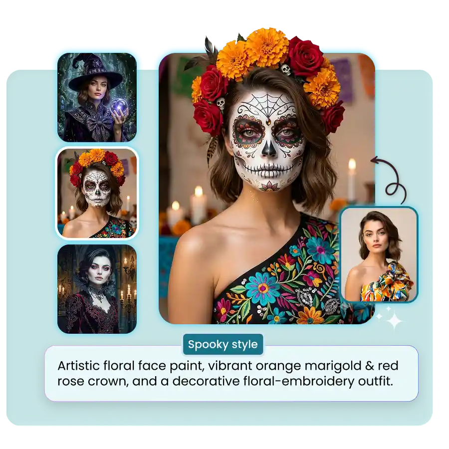 halloween costume maker banner image showing multiple spooky looks from one photo.