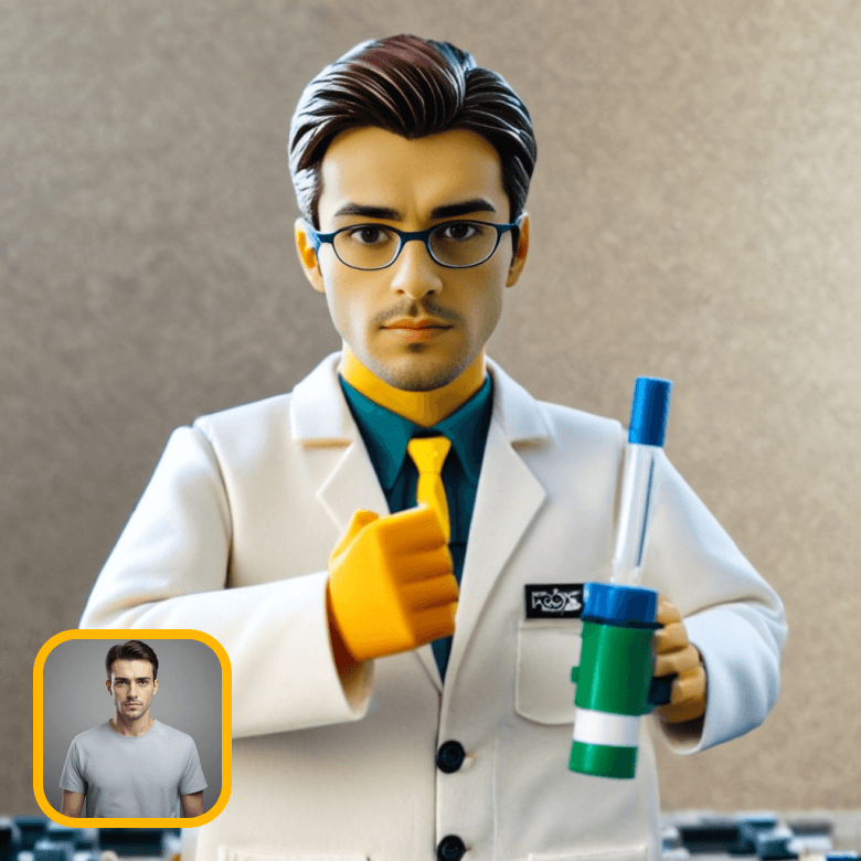 scientist Lego character created with Lego character creator for a fun, professional look.