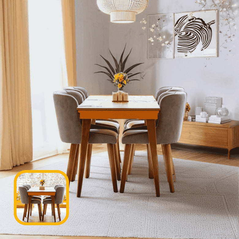 Dining table placed in a realistic living room setting