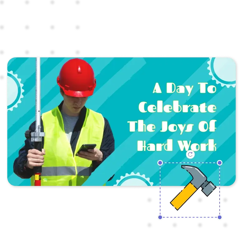 Add stickers, illustration and text to the labor day template