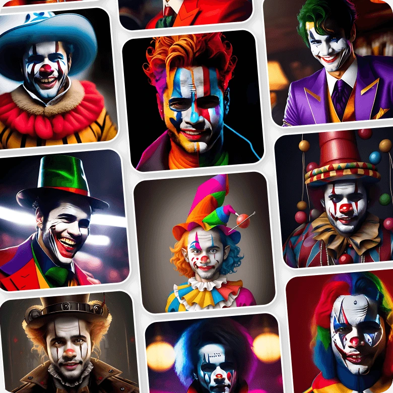 Collection of free AI Clown face avatars