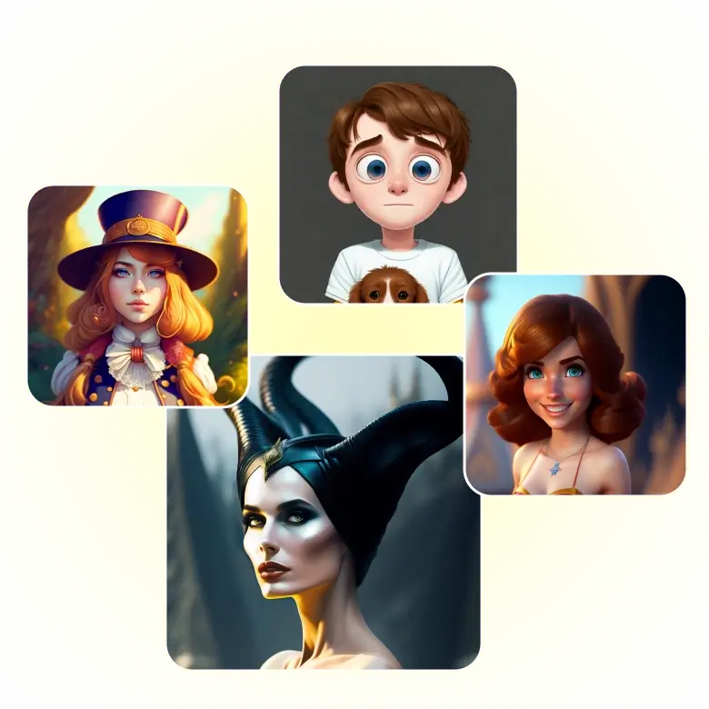 Multiple AI generated Disney avatar images