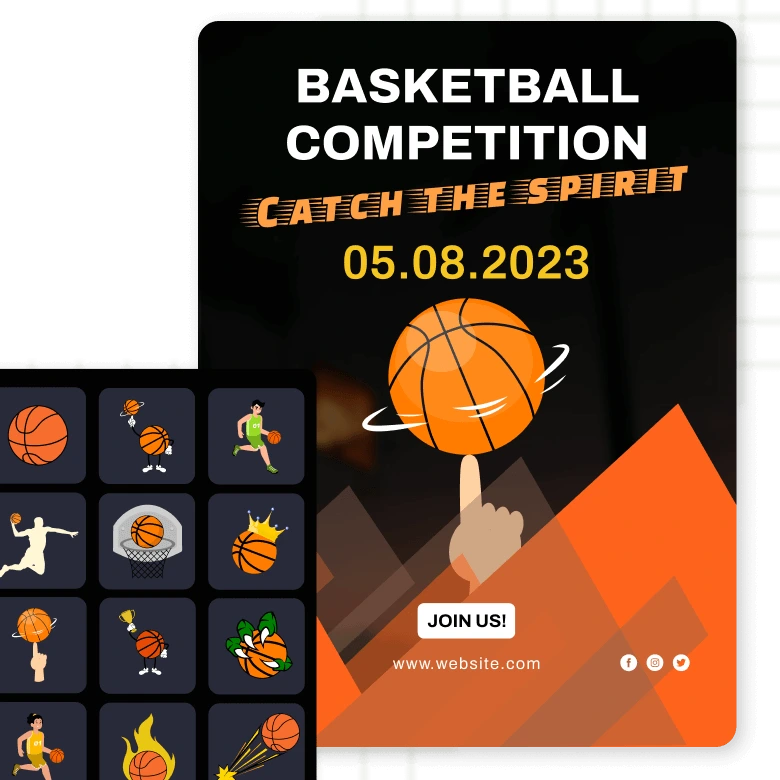 Basketball competition flyer with basketball illustration