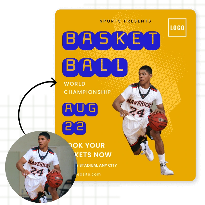 Add an image cutout to your Basketball world championship flyer.