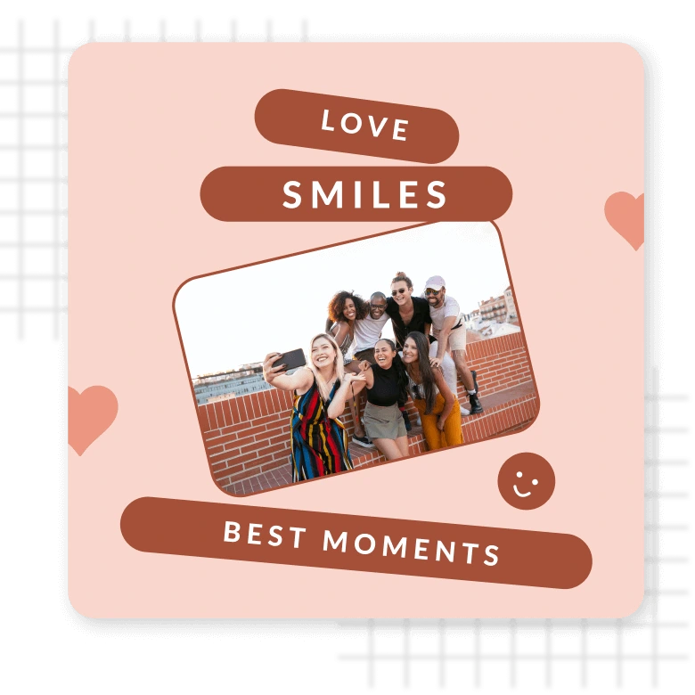 Friendship day frame template with heart and smile emoji