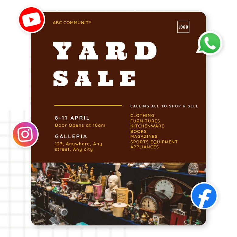  Yard & garage sale flyers templates with social media icons