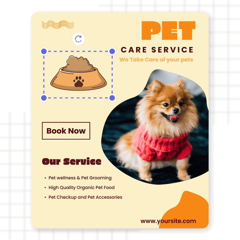 Pet care services flyer with graphic elements & text