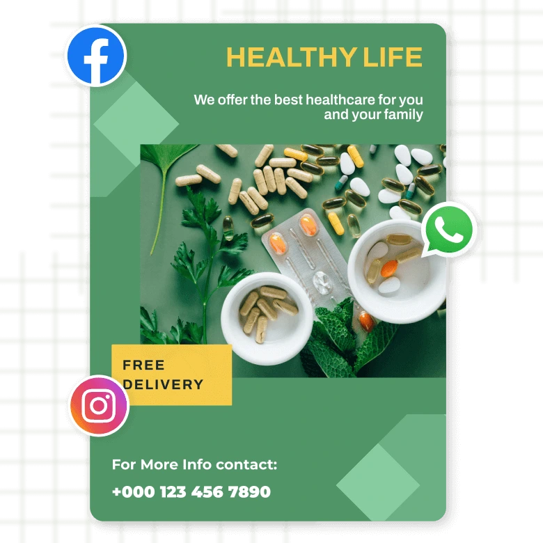 Pharmacy flyer for Instagram, Facebook and Whatsapp