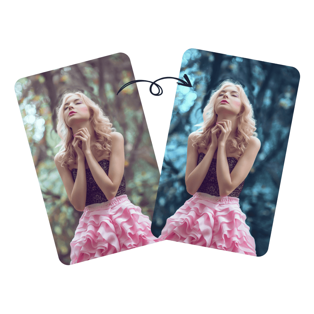 Girl in pink skirt with different background colors