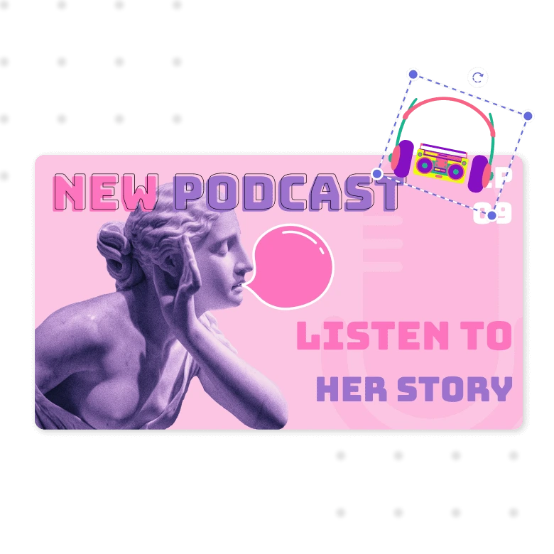 Add radio png and text on the podcast cover template